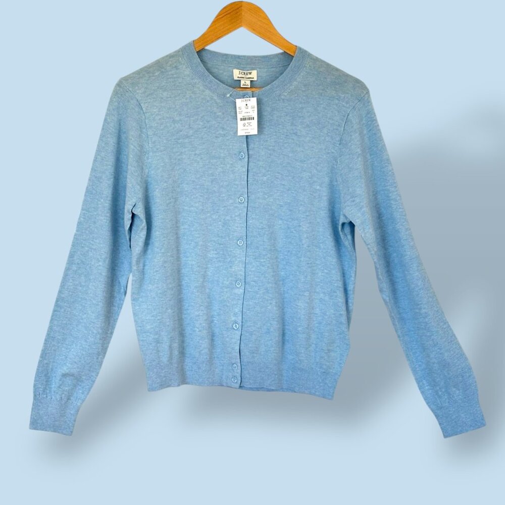NEW J.Crew Classic Cotton Cardigan Sweater Blue Preppy Minimalist Collegiate - Picture 2 of 10
